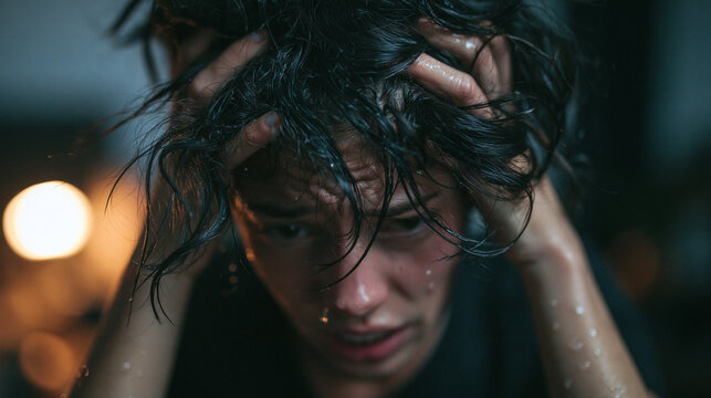 Distressed Woman Having Panic Attack and Mental Breakdown
