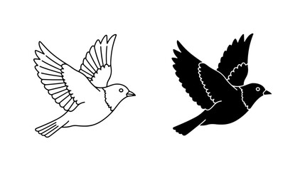 Obraz premium Outline and Silhouette Flying Birds, Vector Icons for Nature and Freedom Concepts
