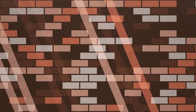 Brick wall texture with varying shades of red, brown, and gray, overlaid with light stripes.