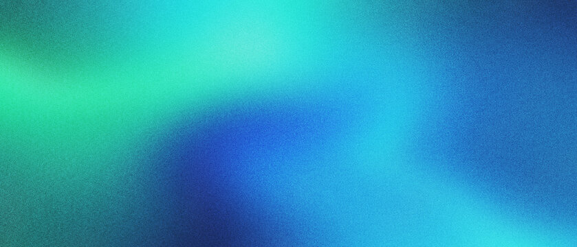 Abstract grainy gradient background with teal and blue light leaks. Soft textured aurora borealis aesthetic for modern web design. Vibrant cyan and navy blue blurred wallpaper with film grain.