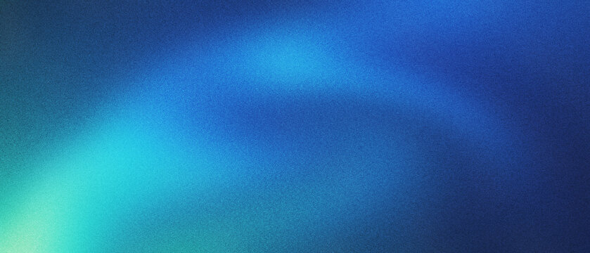 Abstract blue gradient background with grainy texture and teal light leaks. Ethereal blue light waves on dark navy backdrop. Soft blurred blue glow for modern digital art and web design covers.