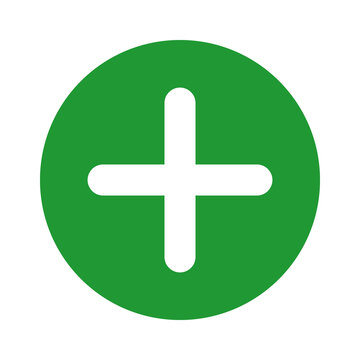 Green circular plus sign icon for addition and user interface design