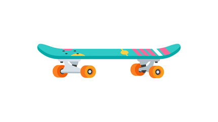 Colorful skateboard illustration with orange wheels and graphic deck design © Msb Studio 