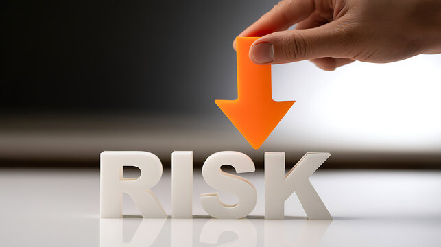 Human Hand Place Orange Down Arrow On Word Risk Concept Of Reduce Minimize Control And Management Of Business Risks
