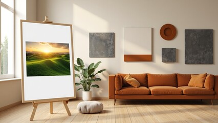 Fototapeta premium Modern Living Room Interior Frame Mockup