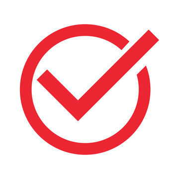 Red check mark icon inside a circle for task completion and success symbol
