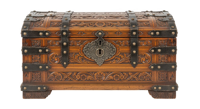 Antique wooden treasure chest with metal fittings