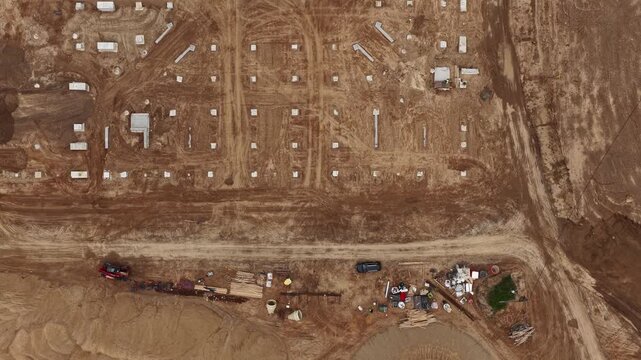 Top Down Aerial View of Foundations at Construction Site