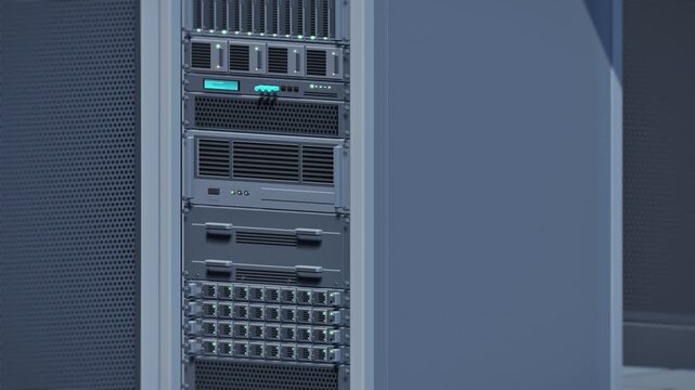 Camera Tilts Up Through AI Server Rack Hardware Sections