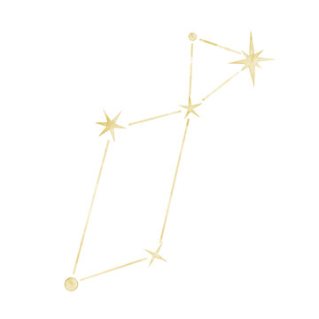Lyra watercolor constellation illustration on isolated background. Golden harp star map for astronomy, mythology, nursery decor, celestial collections and fantasy designs.