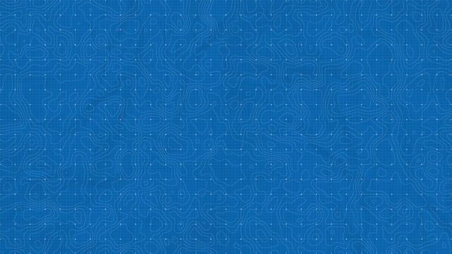 Animation topographic map Blueprint graph paper background contour lines grid elements loop tactical grid backdrop. Blue abstract background motion design.