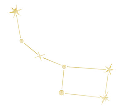 Ursa Minor watercolor constellation illustration on isolated background. Golden star map for astronomy, celestial decor, nursery projects and fantasy designs. Art of sky element in pastel colors.