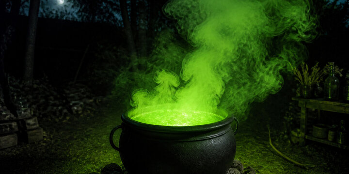 Cauldron Mist Green Chartreuse Night Halloween Spooky Concept