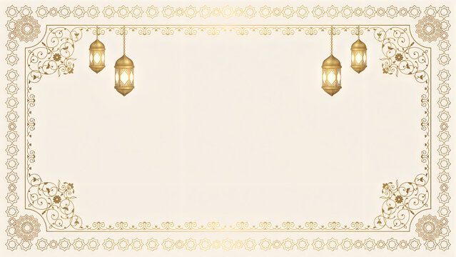 Ramadan kareem background with golden lanterns, islamic geometric patterns, and floral ornaments for greeting cards