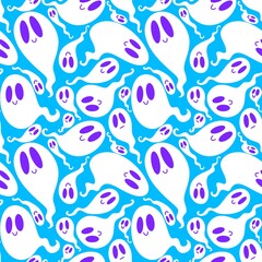Naklejka premium Halloween ghost seamless cute cartoon pattern for wrapping paper and fabrics and kids clothes print and packaging