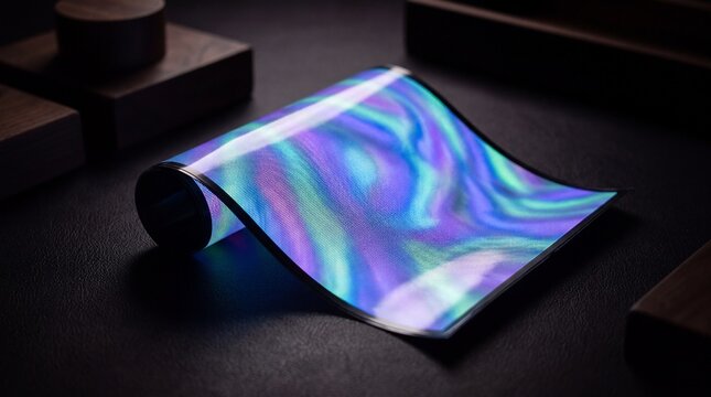 Flexible Screen Display with Futuristic Curved OLED Technology. Copy space.