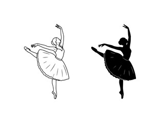 Ballet Dancer Silhouette and Line Art, Elegant Female Dancer Poses, Classical Dance Performance Vector Set © MalihaIslam