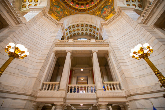 Rotunda of Rhode Island State House. This building was built in 1904 with Neoclassical style in downtown Providence, Rhode Island RI, USA. 
