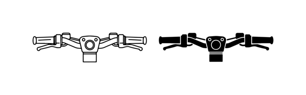 Scooter Handlebars Vector Icon Set, Black and White Line Art, Transportation Control Elements