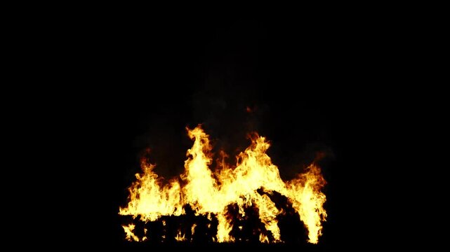 Big house fire with dark smoke rising up - House on fire VFX element - 60 fps, 4K Pro Res with mask pass