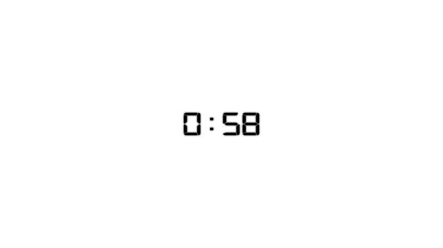 One Minute Neon Digital Negative Countdown Timer. 60 Seconds Digital Negative Countdown. Neon One Minute Digital Timer. Ultra HD 4K