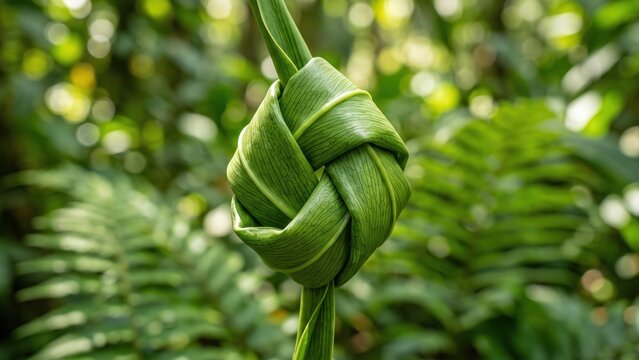 Green Leaf Tied in a Knot for Eco Friendly and Sustainability. Concept of sustainability concept, green energy.