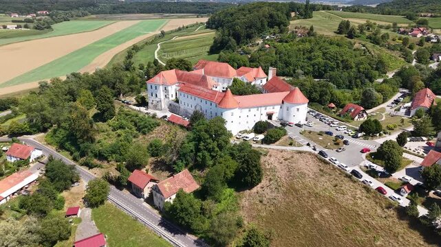 Aerial view of Grad Hrastovec castle in Lenart, Slovenia