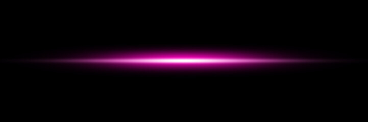 Abstract pink light effect, horizontal glowing line with lens flare, bright neon beam isolated on black background © Marjahan