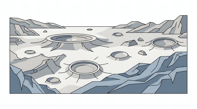 Vector illustration of the Moon surface with craters and mountains in comic style