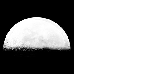 Monochromatic moon crescent surface texture. Featuring detailed lunar craters, cosmic satellite, astronomy and space art. Transparent Background © Nargis
