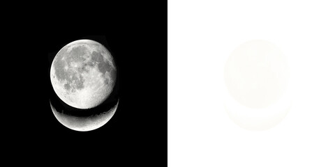 Detailed full moon and crescent phase combination texture. Featuring lunar craters, cosmic satellite, astronomy and space art. Transparent Background © Nargis