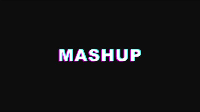Mashup glitch text animation with chromatic aberration effect on 4k black background