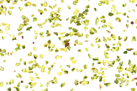 Pistachios chopped pattern, isolated on white background and texture, clipping path