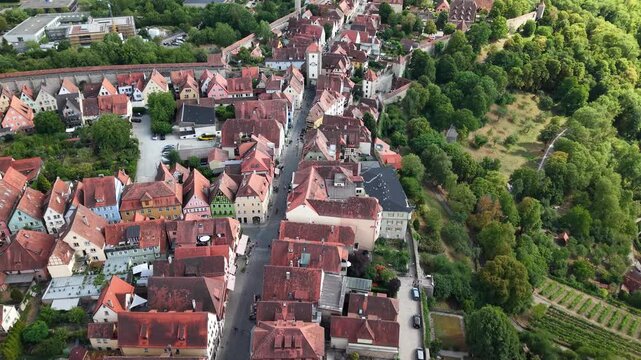 Aerial view of Rothenburg ob der Tauber old town and city walls, Germany
