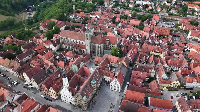 Aerial view of Rothenburg ob der Tauber old town and St Jakob Church, Germany