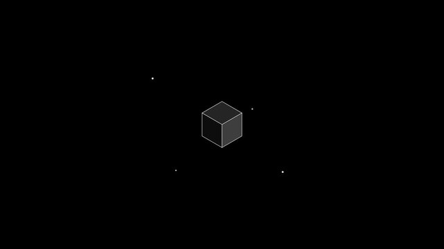 Minimalist rotating 3 d cube with floating particles, abstract geometric motion animation 4k background, for technology and, digital projects
