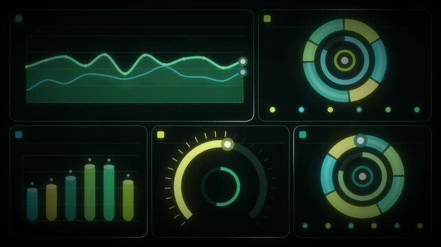 Dashboard Chart Reveal Donut and Line Graph Data Visualization Motion Background Seamless Loop in soft lime tones