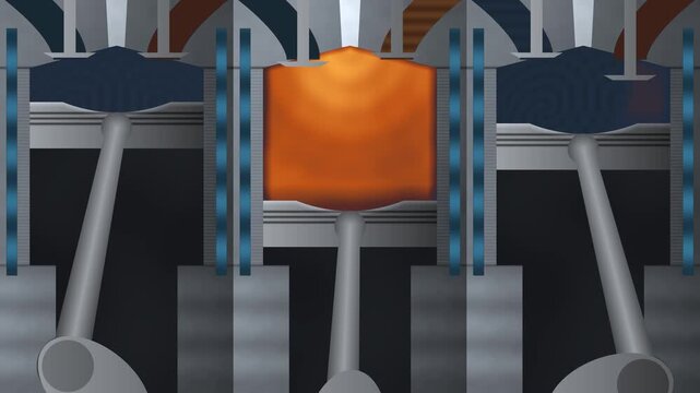 Internal Combustion Engine Cylinder Cross Section With Flame Front Seamless Loop in rich steel tones