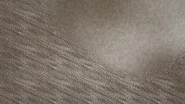 Thin Layer of Fine Grains Drifting Over a Flat Board with a Motionless Copy Space Zone, Seamless Loop in deep kraft tones