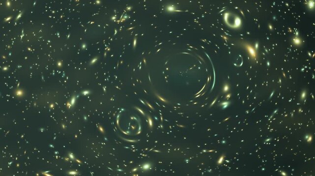 Gravitational Lensing: Invisible Dark Matter Warps A Deep Field Into Arcs And Einstein Rings, Seamless Loop in cool emerald tones