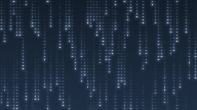 Falling digital code rain glowing streaks seamless loop in soft silver tones