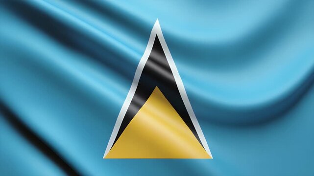 Dynamic Saint Lucia flag waving in wind creates a patriotic and vibrant animated background for national celebrations and independence day