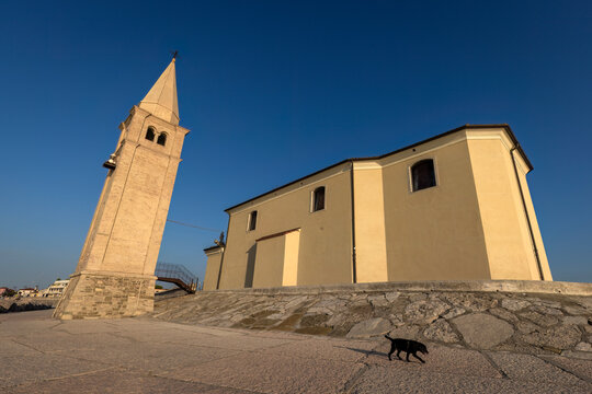 The church dedicated to the Madonna dell'Angeloat summer sunrise, caorle italy