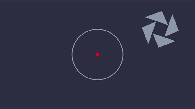 Abstract geometric motion with rotating triangles and central red dot on dark animation 4k background