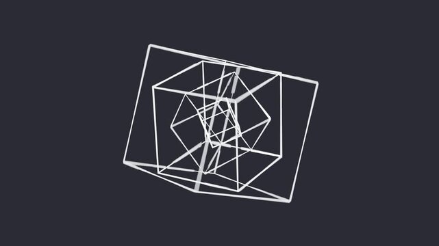 3D floating wireframe cube geometric loop animation background 4k with silverwhite colors