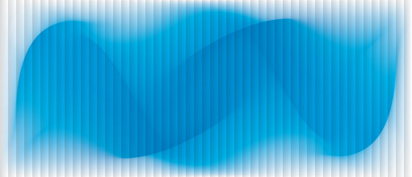 Blue and cyan fluid wave flowing behind fine vertical stripes on white background, soft blurred gradient shapes for modern poster, banner, website header and wallpaper design.