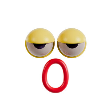 shocked 3d face on transparent background