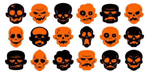 Obraz premium Red Cat Halloween Seamless Pattern with Black and White Cats, Pumpkins, Bats, Ghosts, Skulls and Ladybugs Cartoon Vector Illustration for Festive Design.