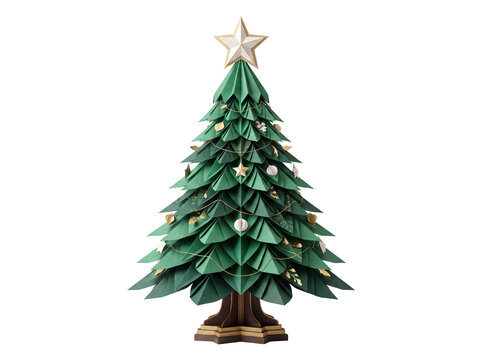 Decorative paper christmas tree ornament with golden star isolated on white background christmas ornament