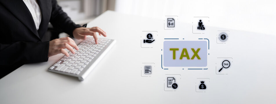 Concept of tax preparation and financial compliance. Filing official tax documents and forms for government reporting, auditing, and financial accounting purposes. Fermion